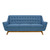 Janson Mid-Century Sofa in Champagne Wood Finish and Blue Fabric