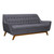 Janson Mid-Century Sofa in Champagne Wood Finish and Dark Grey Fabric