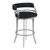 Armen Living Prinz 30" Bar Height Metal Swivel Barstool in Black Faux Leather with Brushed Stainless Steel Finish