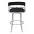 Armen Living Prinz 30" Bar Height Metal Swivel Barstool in Black Faux Leather with Brushed Stainless Steel Finish