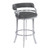 Armen Living Prinz 26" Counter Height Metal Swivel Barstool in Gray Faux Leather with Brushed Stainless Steel Finish