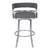 Armen Living Prinz 30" Bar Height Metal Swivel Barstool in Gray Faux Leather with Brushed Stainless Steel Finish