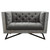 Armen Living Regis Contemporary Chair in Grey Fabric with Black Metal Finish Legs and Antique Brown Nailhead Accents