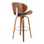 Armen Living Solvang 30" Mid-Century Swivel Bar Height Barstool in Brown Faux Leather with Walnut Wood