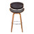 Armen Living Solvang 30" Mid-Century Swivel Bar Height Barstool in Brown Faux Leather with Walnut Wood