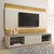 Manhattan Comfort Lincoln 85"  TV Stand and Panel  with LED Lights in Off White and Cinnamon