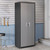 Manhattan Comfort 6-Piece Fortress Textured Garage Set with Cabinets, Wall Units and Table in Grey.