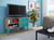 Manhattan Comfort Practical Dalarna TV Stand with 2 Open Shelves and 2- Drawers in Oak and Aqua