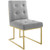 Privy Gold Stainless Steel Upholstered Fabric Dining Accent Chair EEI-3743-GLD-LGR