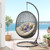 Hide Outdoor Patio Sunbrella® Swing Chair With Stand EEI-3929-GRY-BEI
