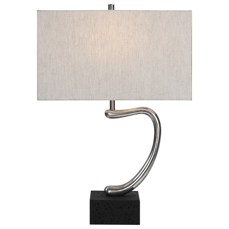Inspired By Contemporary Art, This Table Lamp Features An Abstract Sculpture Finished In Tarnished Silver, Accented By A Granulated Black Marble Foot That Accurately Replicates The Look Of Thassos Marble.