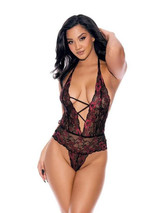 Barely Bare Strappy Plunging Teddy - Front