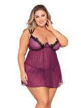 Babydoll and Open Crotch G-String - Queen  - Purple