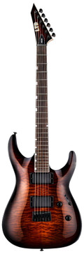 ESP LTD MH-200QM HT Electric Guitar in Dark Brown Sunburst - MH-200QM HT_DBSB_FRONT_compressed.jpg