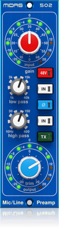 Midas Microphone Preamplifier 502 V2 500 Series Microphone Preamp - 436438-MICROPHONE-PREAMPLIFIER-502-V2_P0E8H_Front_XL.jpg
