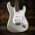 EastCoast ST2 HSS Electric Guitar in Slick Silver Metallic - 479506-EastCoast ST2 HSS Electric Guitar in Slick Silver Metallic wood background.jpg