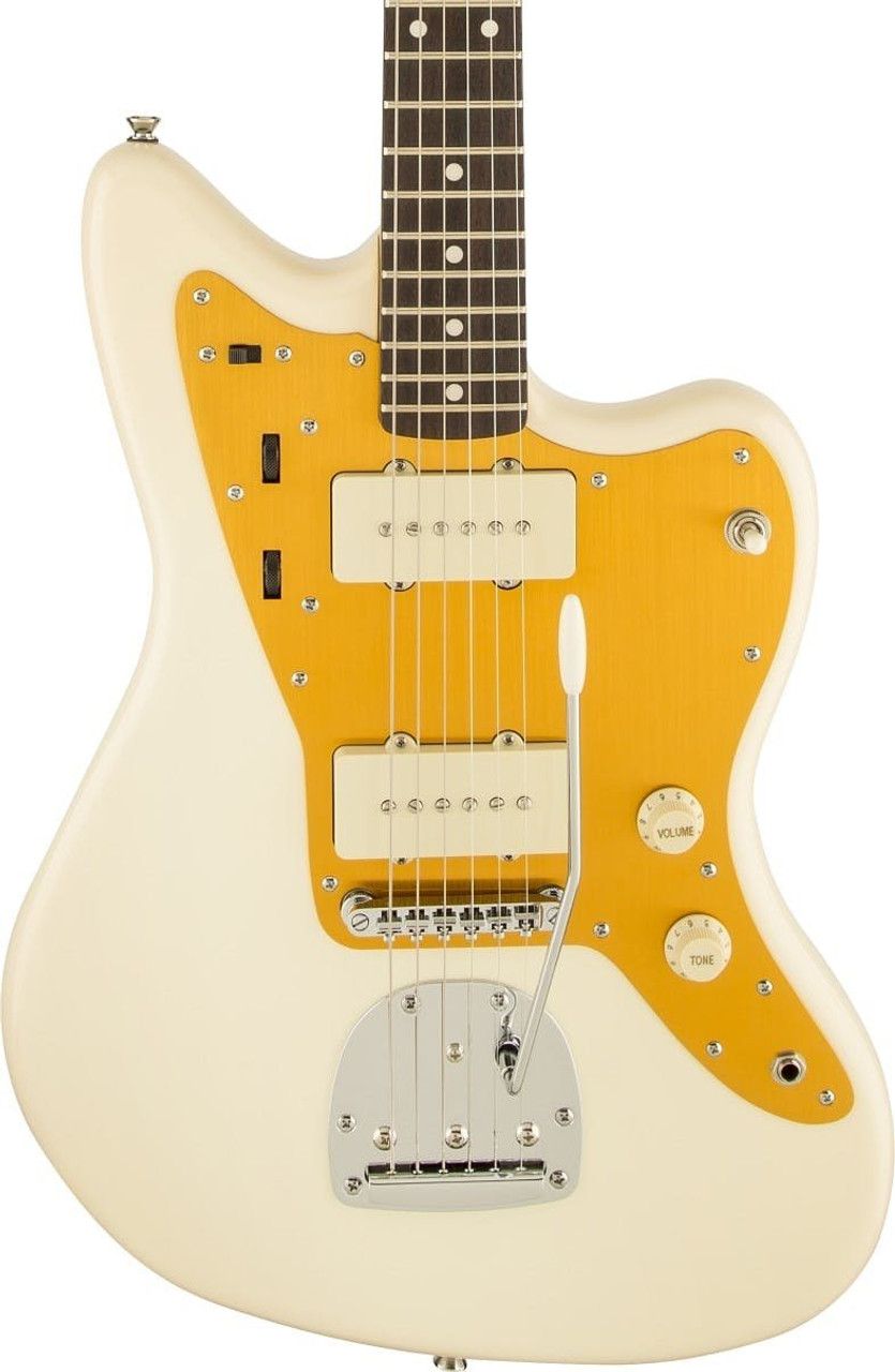 Squier J Mascis Signature Jazzmaster Electric Guitar in Vintage White with  Gold Anodized Pickguard