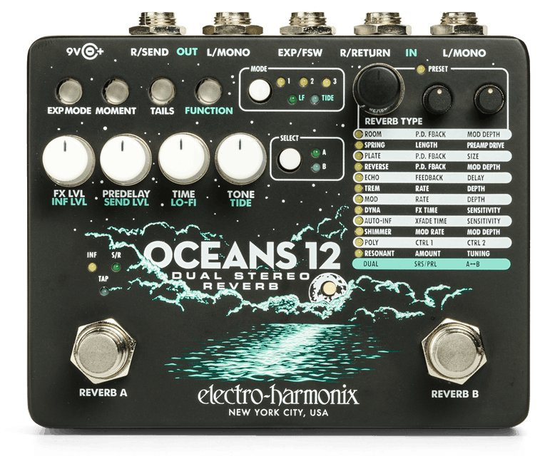 【送料込】Electro-Harmonix OCEANS 12リバーブ Electro Harmonix Oceans 12 Dual Stereo Reverb Pedal - Andertons