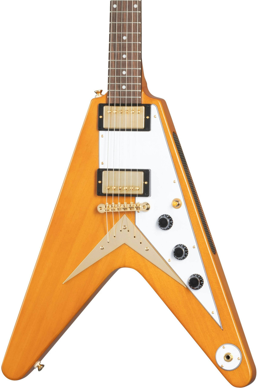 Epiphone 1958 Korina Flying V Electric Guitar in Aged Natural with White  Pickguard