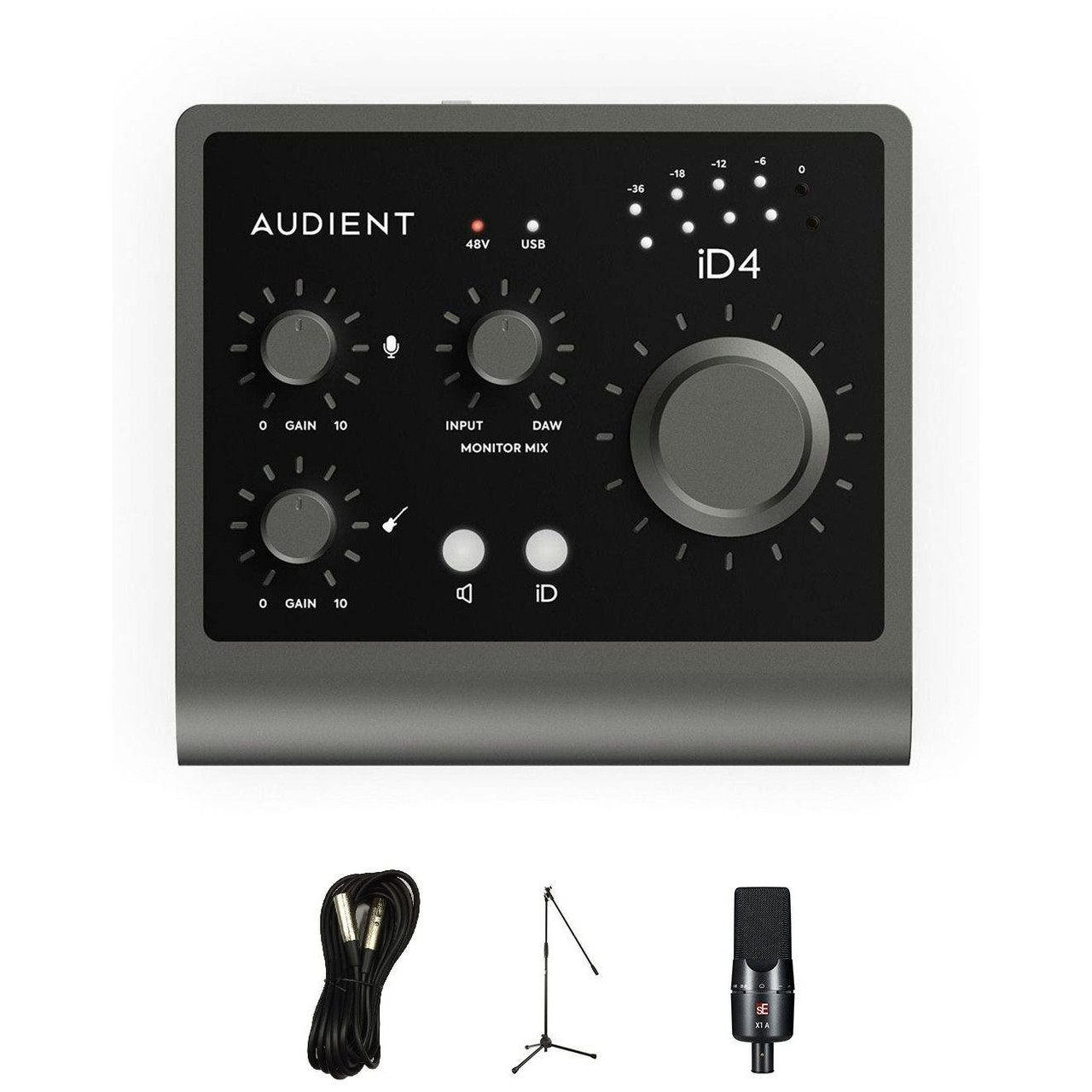 Audient ID4 MKII USB Audio interface with SE Electronic X1A, Stand