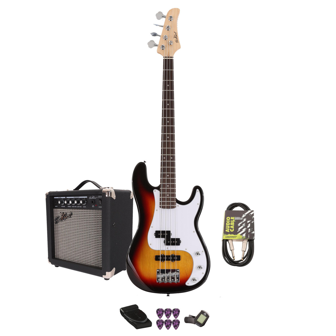 ベース FreedomCustomGuitarResearch Bass Pre AMP EastCoast PJ4 Sunburst Bass Guitar Starter Pack with 15W Amp