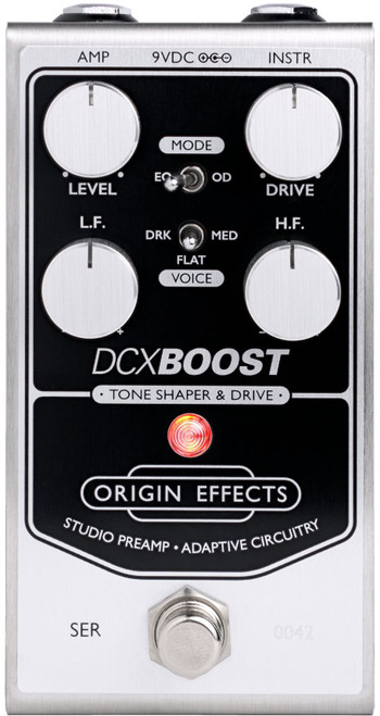 Origin Effects DCX Boost Studio Preamp Pedal - DCXBOOST-Origin-Effects-DCX-Boost-Preamp-Pedal-in-Silver-Black-Front.jpg