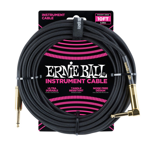 Ernie Ball 10 ft Braided Guitar Cable in Black with Straight Jack to Angled Jack - 444786-P06081.jpg
