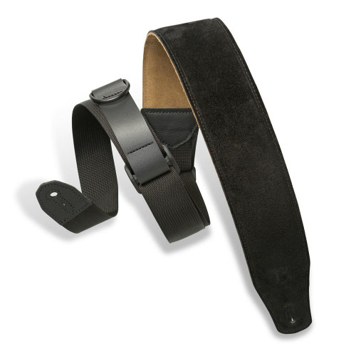Levy's MRHSP-BLK Right Height Suede Padded Guitar Strap In Black - 380222-Levys Right Height Suede Leather Padded Black 1.jpg