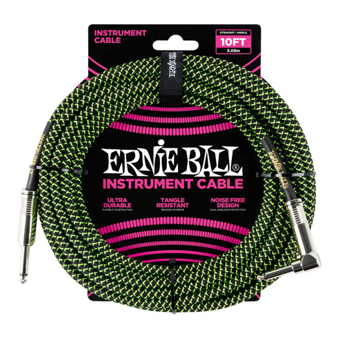 Ernie Ball 10 ft Guitar Cable in Black & Green with Straight Jack to Angled Jack - 444781-P06077.jpg