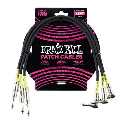 Ernie Ball 1.5ft Straight/Angle Patch Cable in Black, 3-pack - 274270-1525361975778.jpg