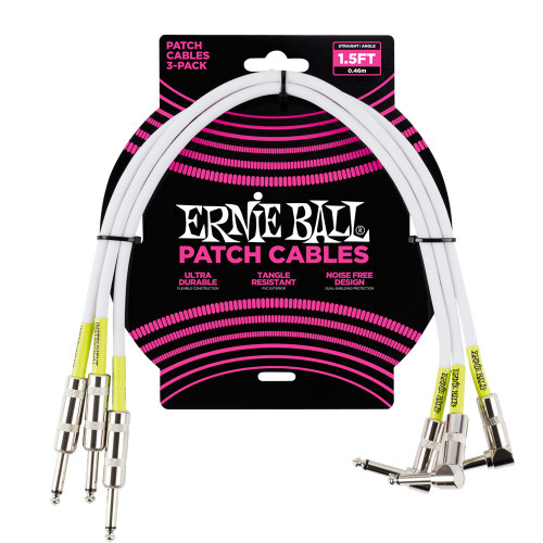 Ernie Ball 1.5ft Straight/Angle Patch Cable in White, 3-pack - 274267-1525361678488.jpg