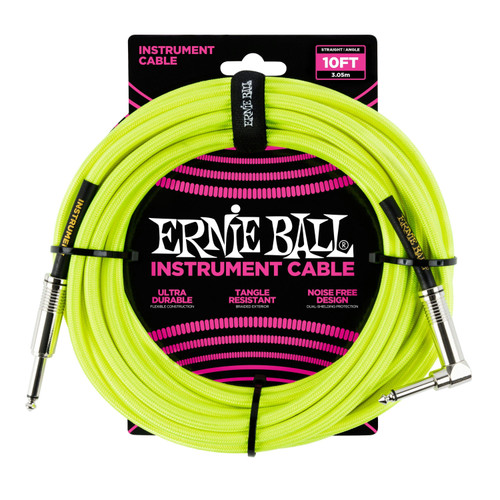 Ernie Ball 10 ft Guitar Cable in Neon Yellow with Straight Jack to Angled Jack - 444785-P06080.jpg