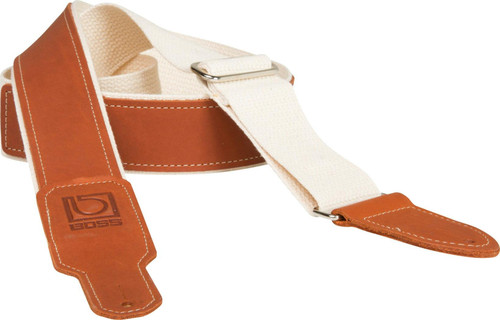 Boss 2 inch natural cotton with brown leather hybrid guitar strap - 387880-1585750219903.jpg