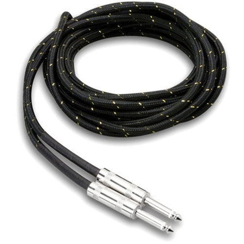 Hosa Cloth Guitar Cable,  Straight to Same, 18 ft / 5.5M, Black/Gold - 3GT-18C4-hosa-3gt-cloth-guitar-cable-black-gold-5-5m-Hero.jpg