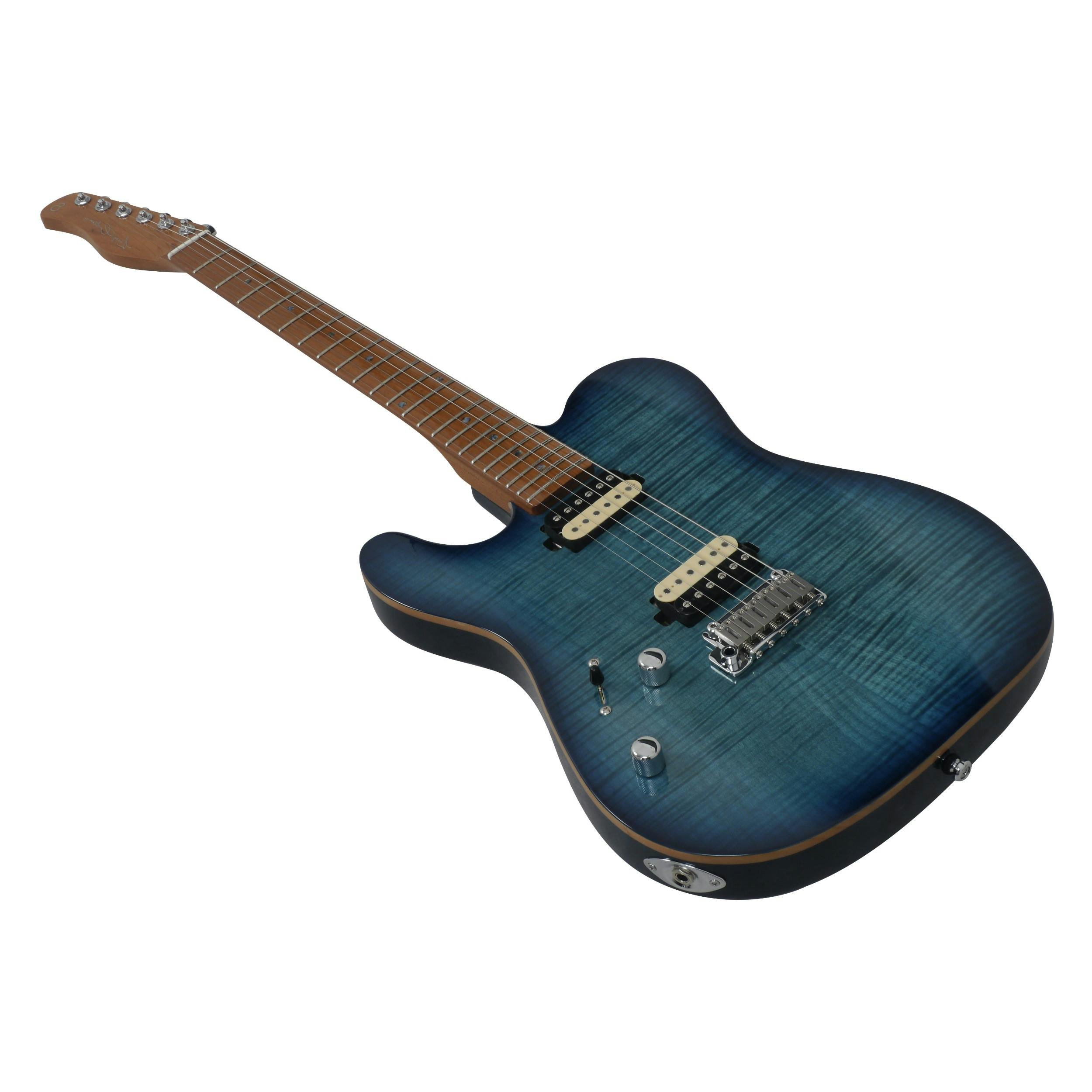 Sire Larry Carlton T7 FM Left Handed Electric Guitar in Trans Blue - T7FMLHTBLUE-Sire-Larry-Carlton-T7-FM-Electric-Guitar-Transparent-Blue-Angle-Left.jpg