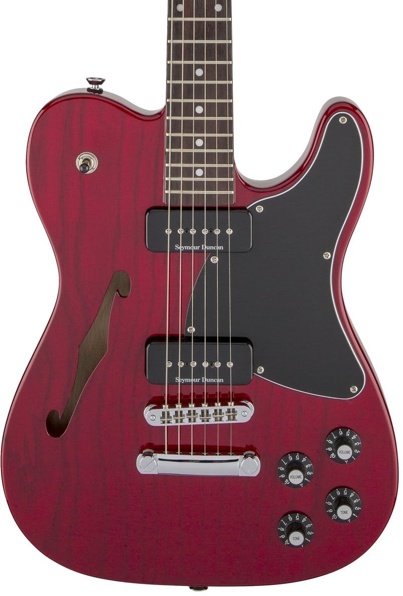 Fender Jim Adkins JA-90 Thinline Tele in Crimson Red Transparent - 357839-JA-90 Hero.jpg