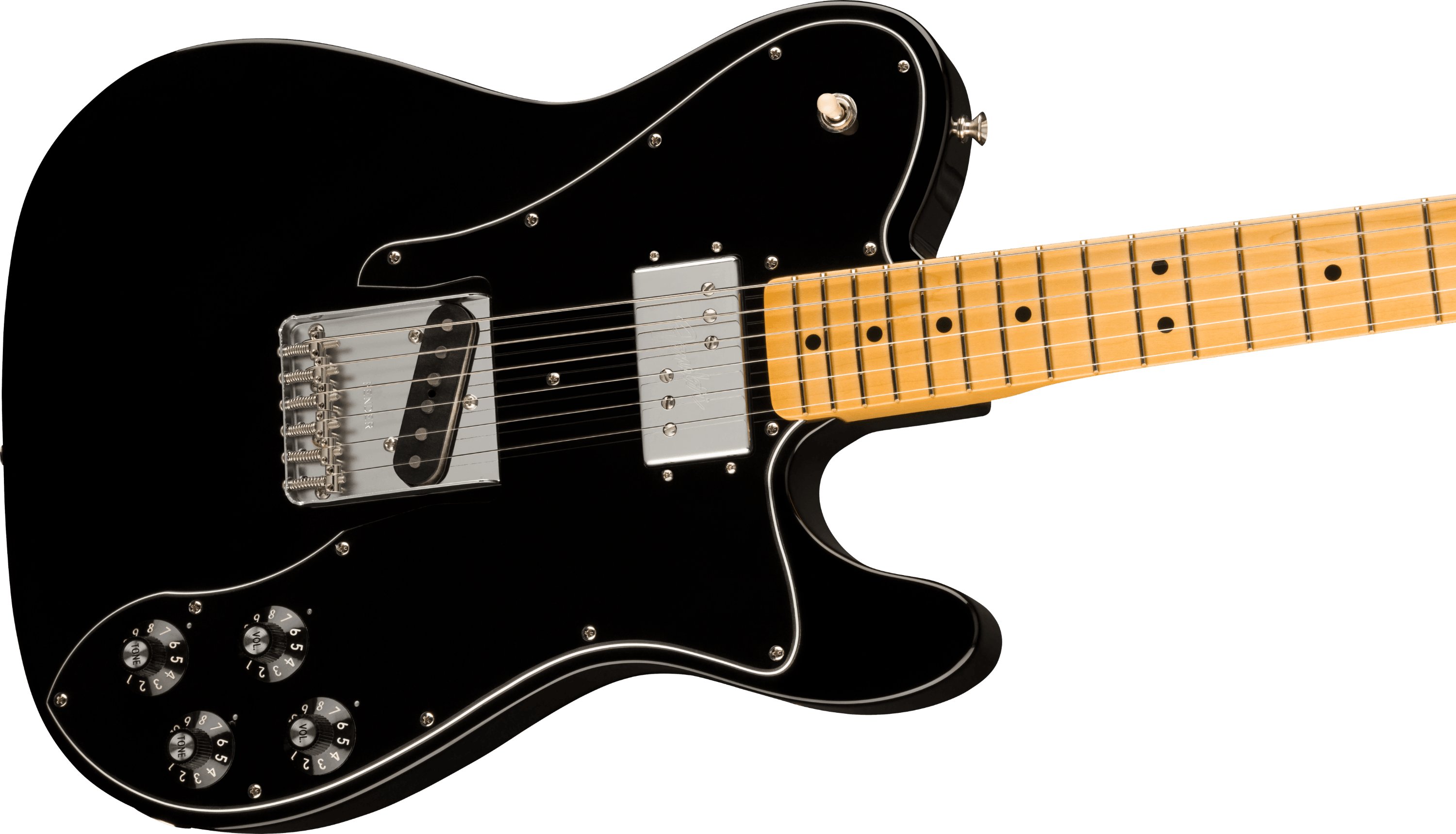 Fender American Vintage II 1977 Telecaster Custom Electric Guitar in Black - 542547-Fender-American-Vintage-II-1977-Telecaster-Custom-Black-Angle.jpg