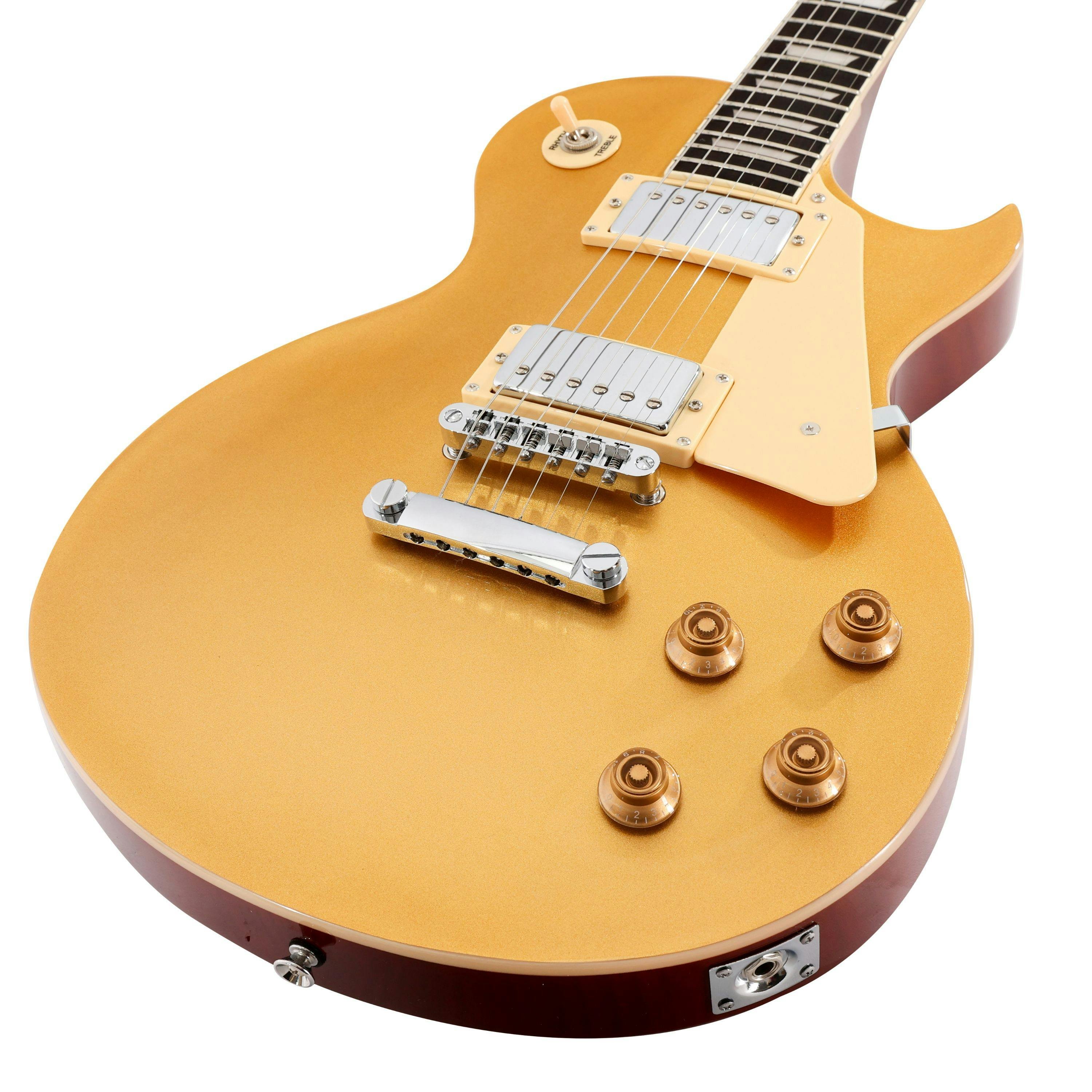 EastCoast L1 Electric Guitar in Gold Top with Rosewood Fretboard - 478399-EC-L1-GT-Angle.jpg