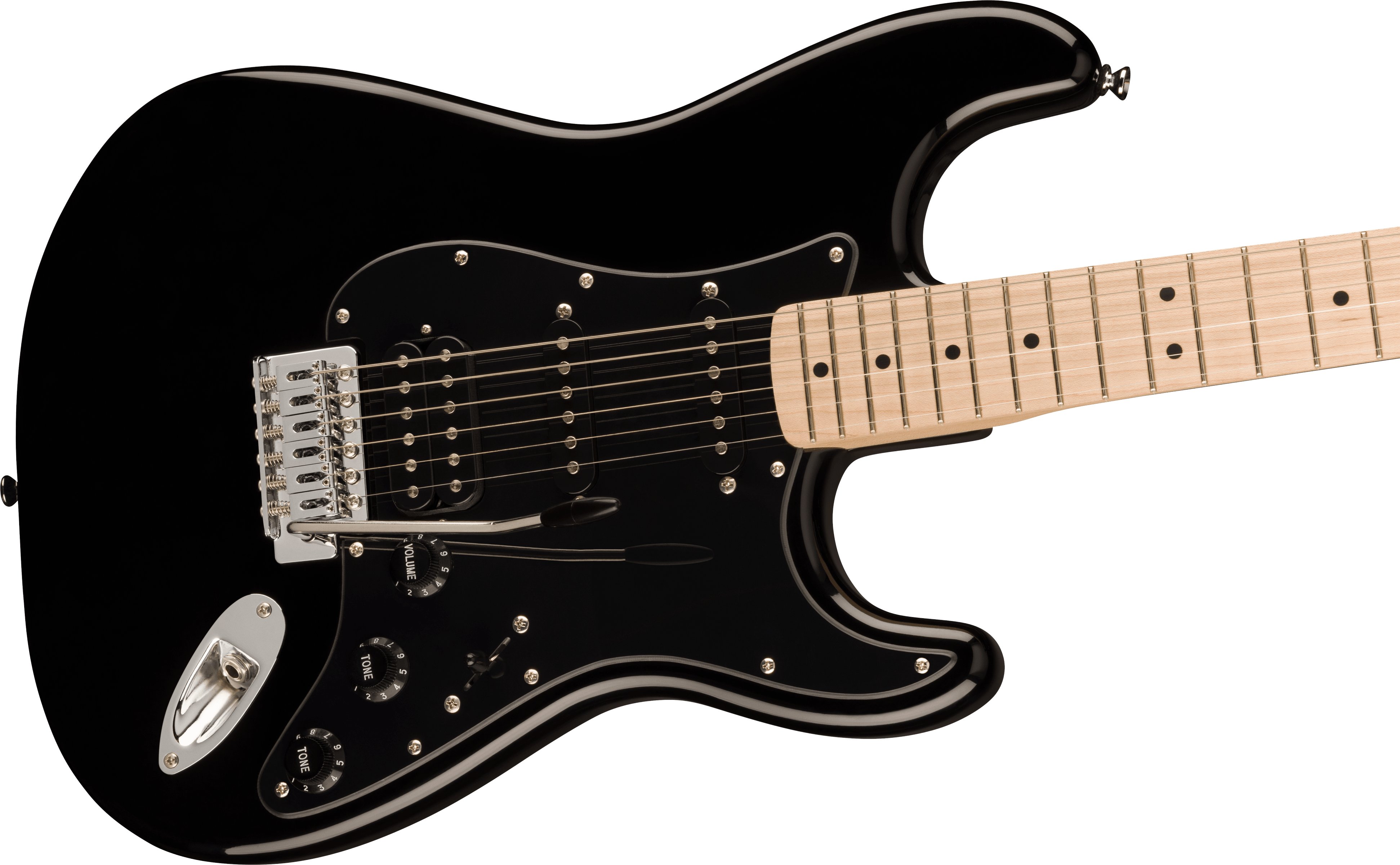 Squier Sonic Stratocaster HSS Electric Guitar in Black - 0373203506-Squier-Sonic-Stratocaster-HSS-Black-Angle.jpg