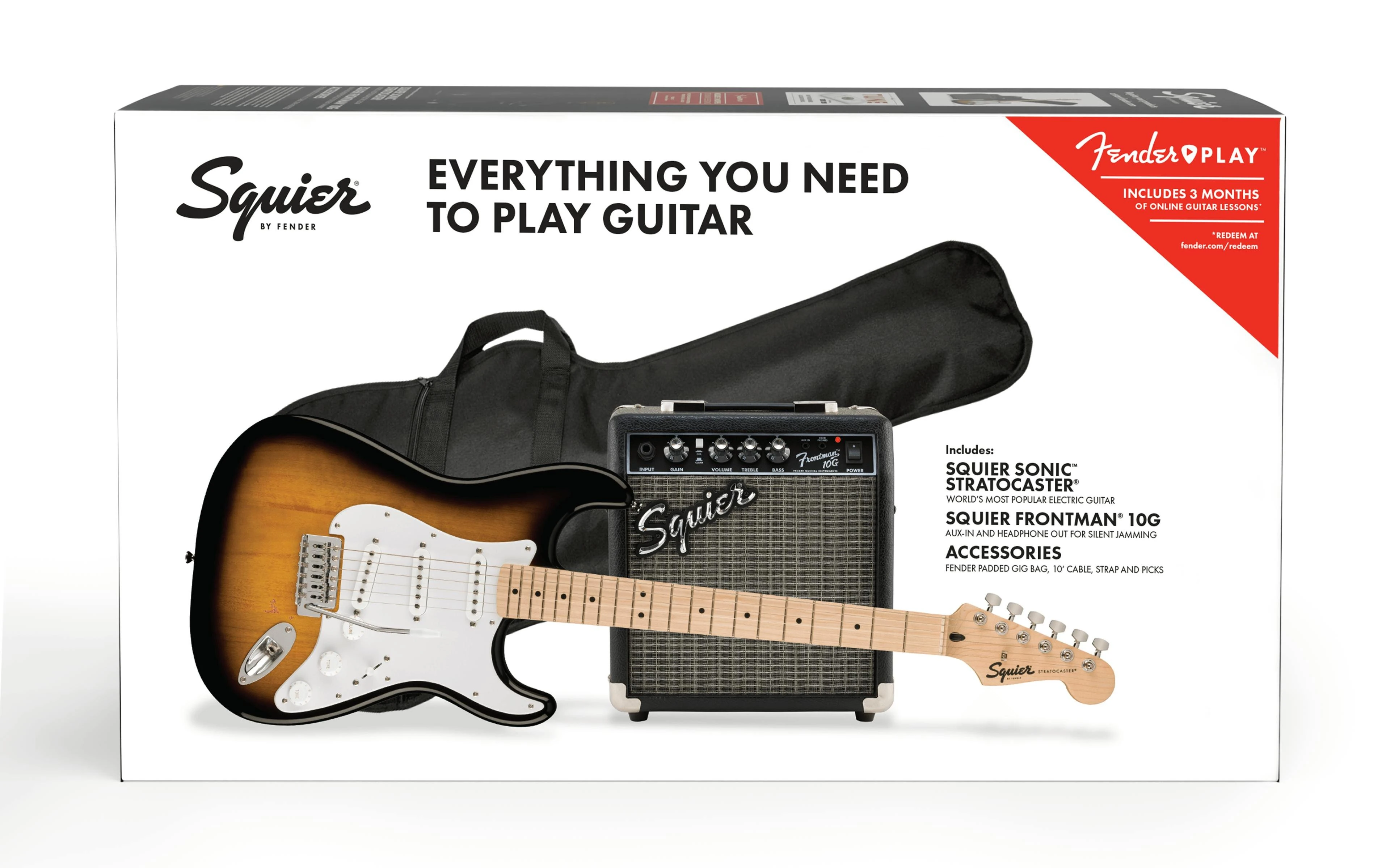 Squier Sonic Stratocaster 2-Colour Sunburst Electric Guitar Starter Pack with Amp & Gig Bag - 0371720403-Squier-Sonic-Strat-2-Colour-Sunburst-Starter-Pack-Box-Side.jpg