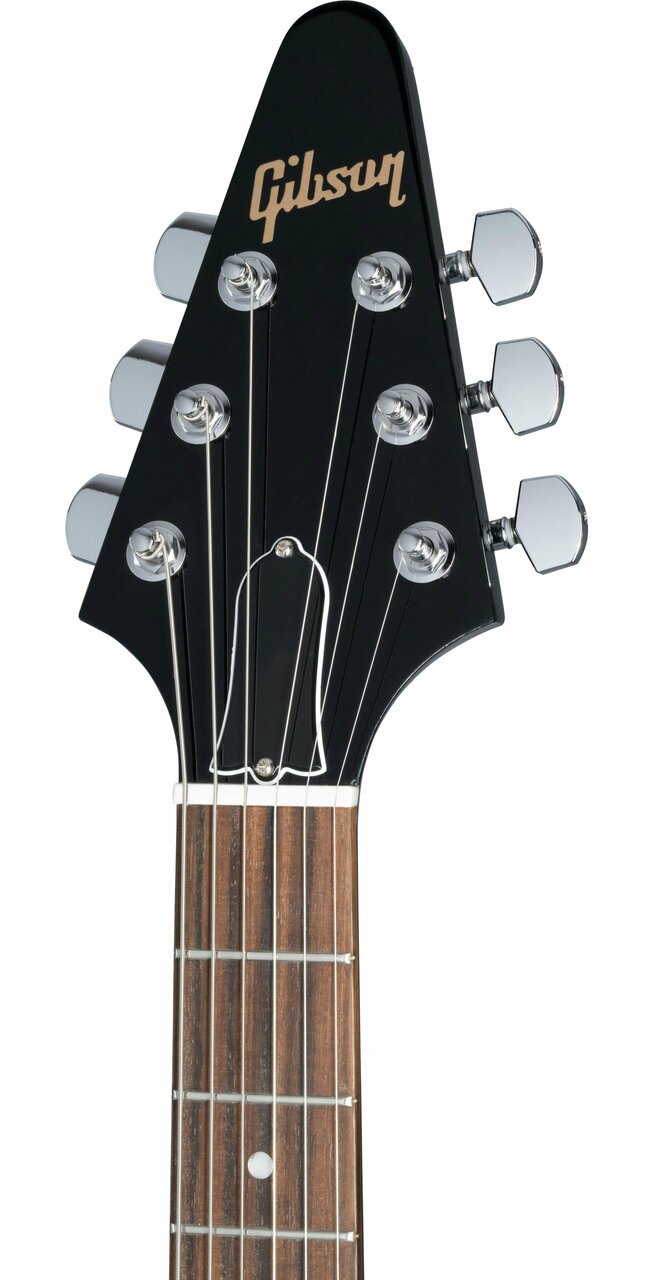 Gibson '80s Flying V Electric Guitar in Ebony - DSVE00EBCH1-Gibson-80s-Flying-V-Ebony-Headstock.jpg