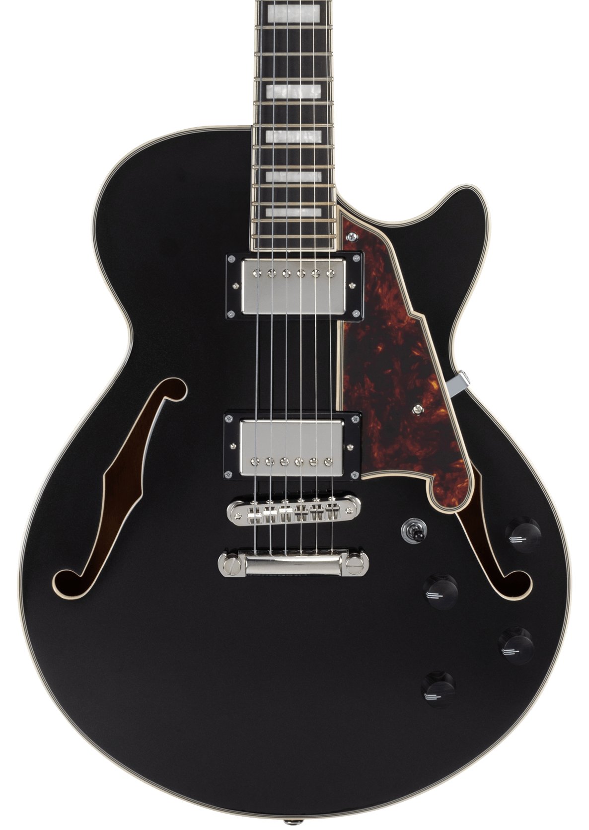 D'Angelico Premier SS Single Cutaway Electric Guitar in Black Flake with Stopbar Tailpiece - DAPSSBLF2NS-DAngelico-Premier-SS-Single-Cutaway-Electric-Guitar-in-Black-flake-Hero.jpg