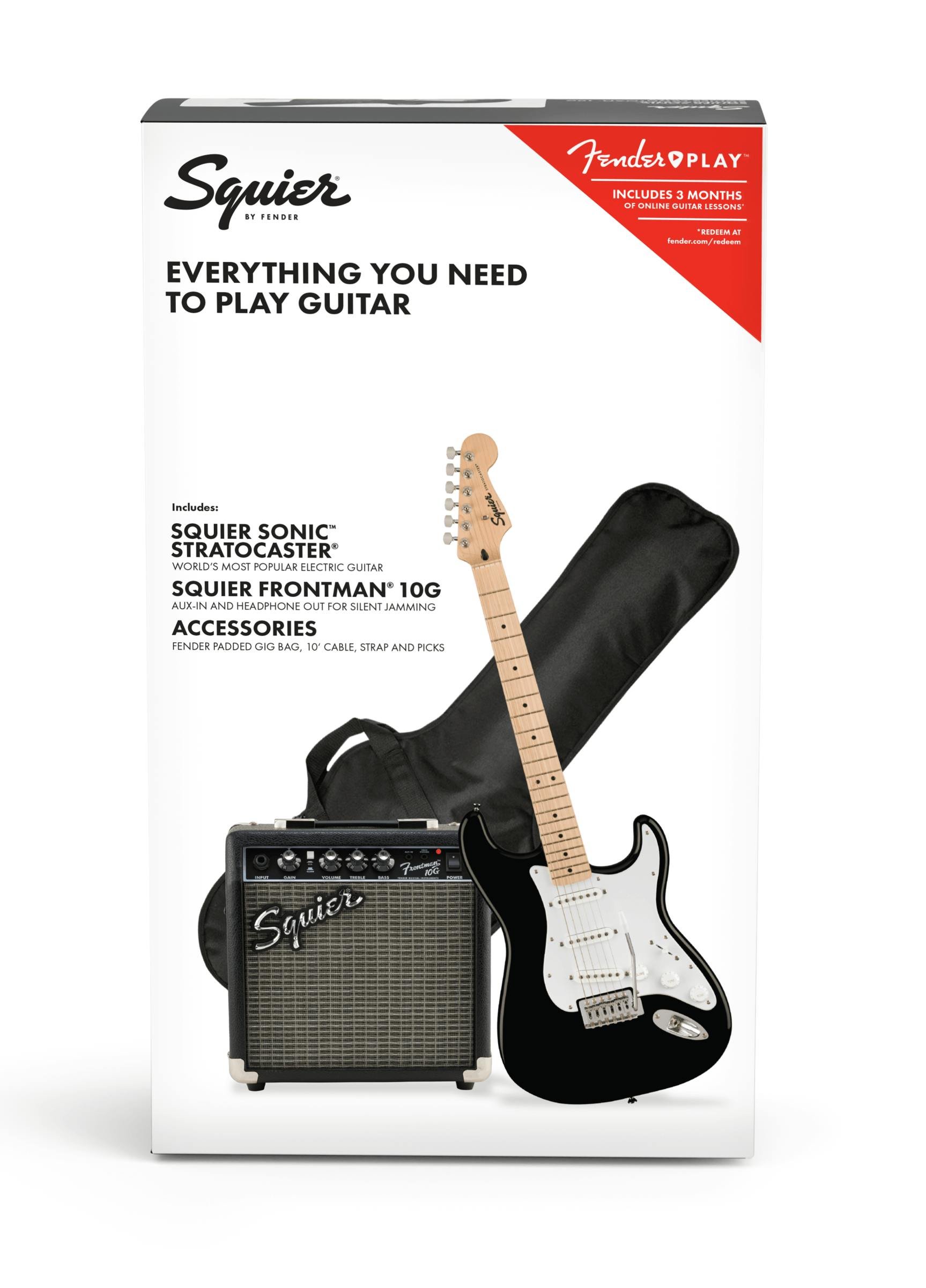Squier Sonic Stratocaster Black Electric Guitar Starter Pack with