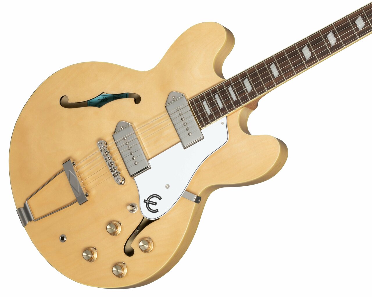 Epiphone Casino Hollowbody Electric Guitar in Natural - EOCANANH1-Epiphone-Casino-Natural-Angle.jpg