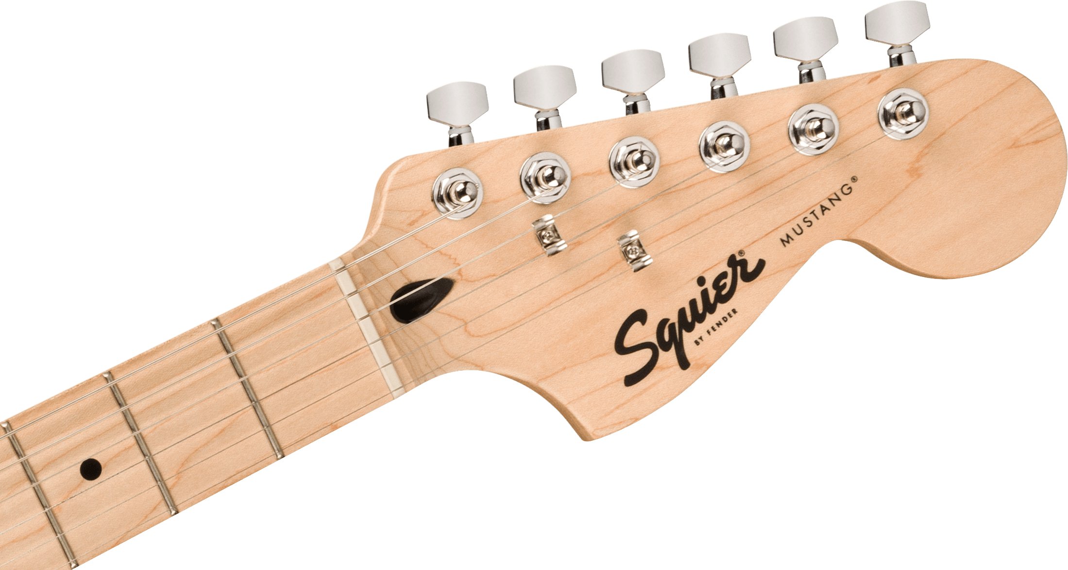 Squier Sonic Mustang HH Electric Guitar in Flash Pink - 0373702555-Squier-Sonic-Mustang-HH-Flash-Pink-Headstock.jpg