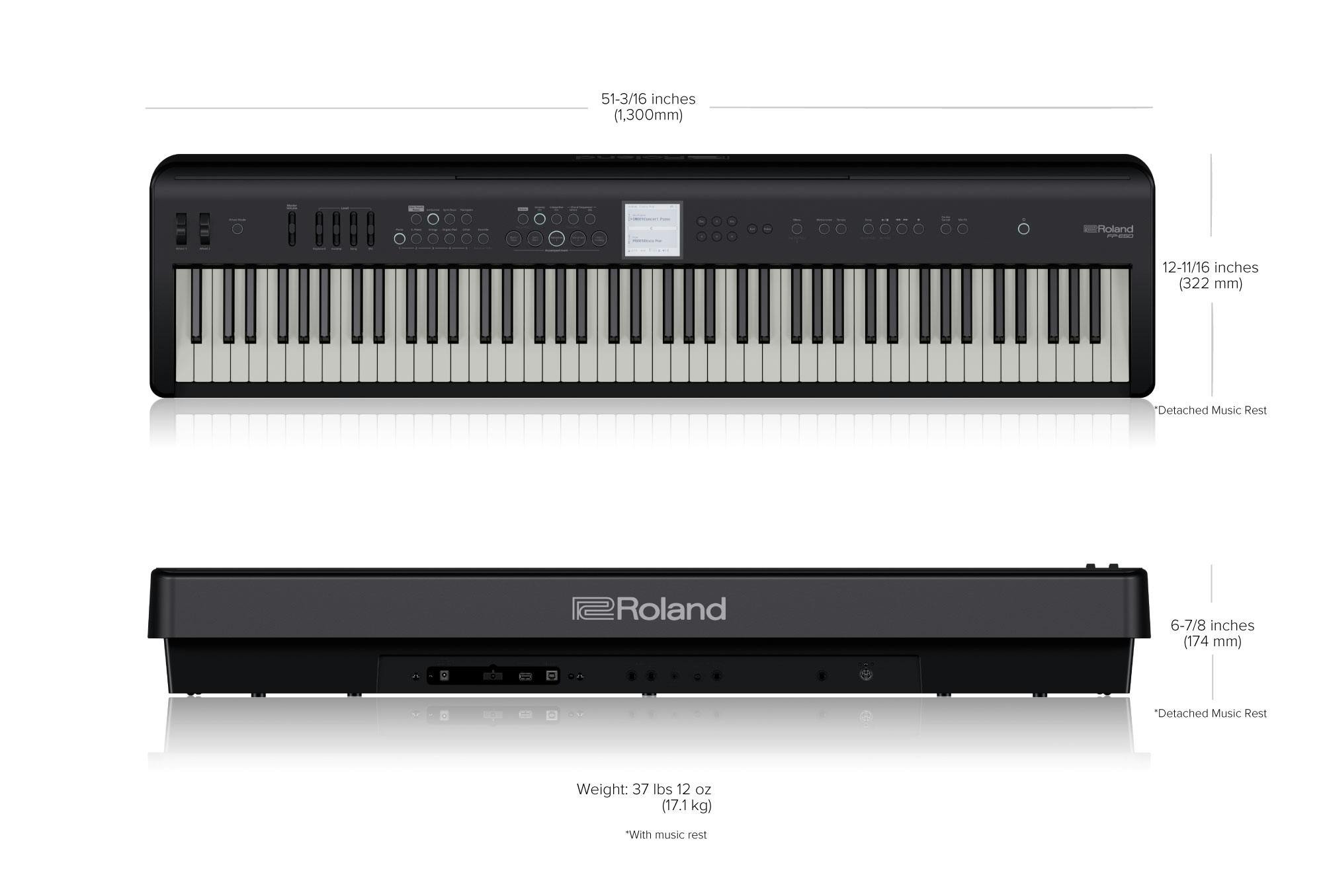 Roland FP-E50 Digital Portable Piano in Black - FP-E50-BK-FP-E50_DIMENSIONS.jpg