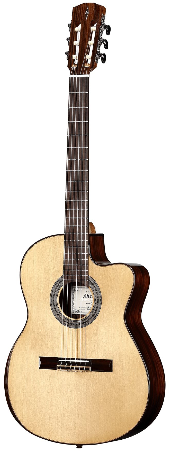 Alvarez Artist AC70HCE Classical Hybrid Electro Acoustic in Natural with Cutaway - AC70HCESPBAR-Alvarez-Artist-Classical-Hybrid-Cutaway-Bevel-Spruce-top-Rosewood-back-Natural-LR-Baggs-SPB-Right.jpg