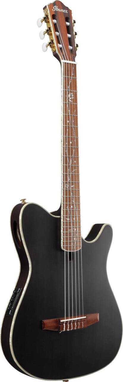 Ibanez TOD10N Tim Henson Signature Tree of Death Thinline Acoustic Guitar in Transparent Black Flat - TOD10N-TKF-Ibanez-TOD10N-Tim-Henson-Tree-of-Death-Angle.jpg
