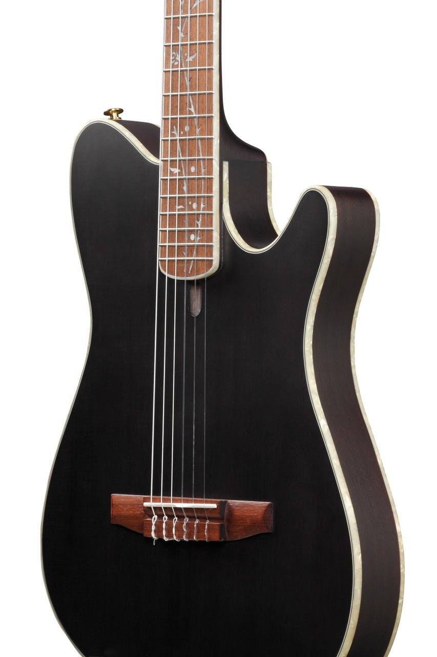 Ibanez TOD10N Tim Henson Signature Tree of Death Thinline Acoustic Guitar in Transparent Black Flat - TOD10N-TKF-Ibanez-TOD10N-Tim-Henson-Tree-of-Death-Body-Angle.jpg