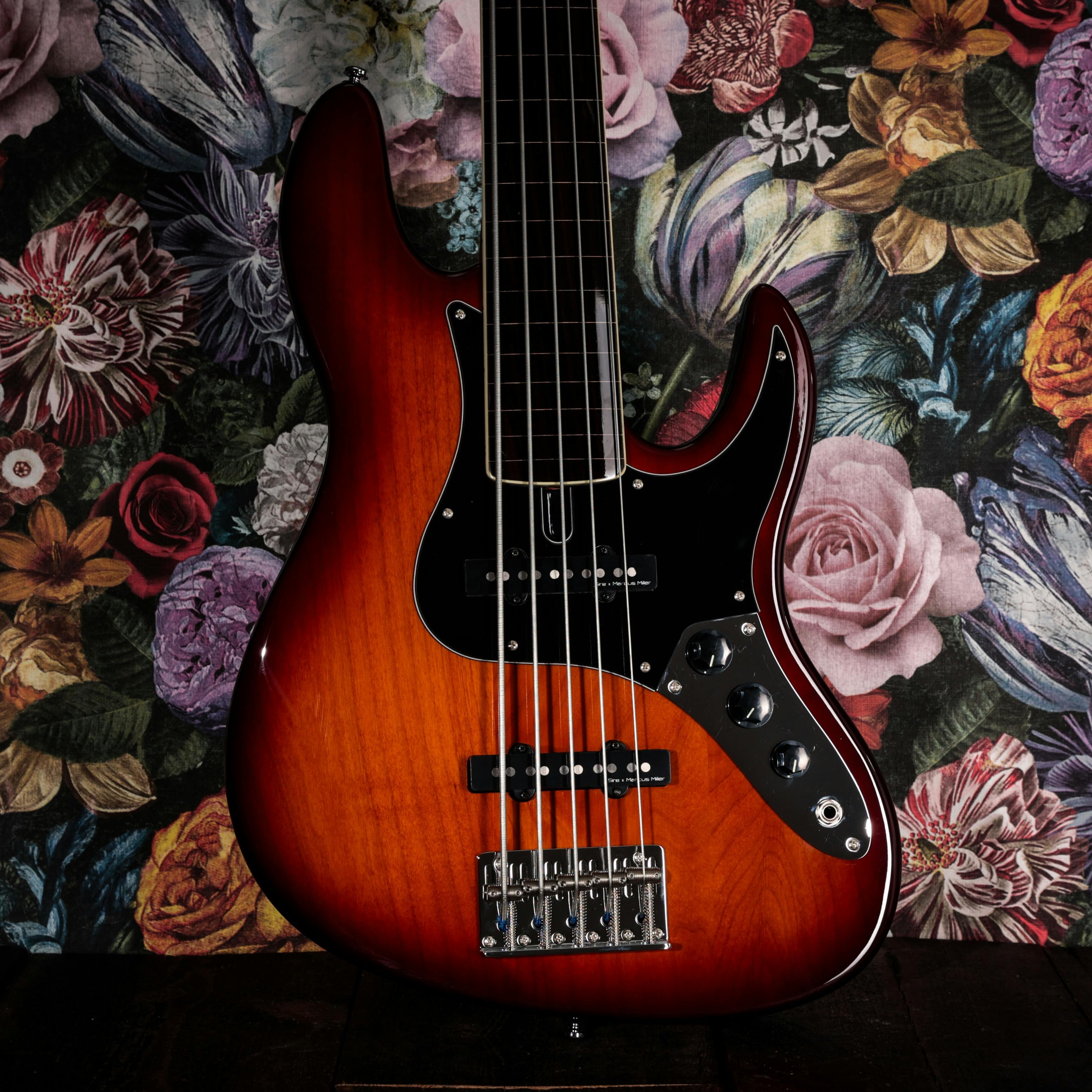 Sire Marcus Miller V5 24 Fret 5-String Fretless Bass Guitar in Tobacco Sunburst - SIREFL24V55TS-SIREFL24V55TS--1.jpg